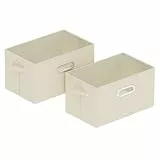 ENUMAIL Stoff Aufbewahrungsbox, Offene Stoffbehälter aus Leinen, Faltbare Klappbox mit Griffen, 2 Stück Aufbewahrungsbehälter ohne Deckel, 33x23x20cm, Beige