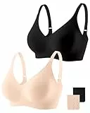 Gailife Glatte, kabellose BHs für Damen, ohne Bügel, Komfort, nahtlos, stützender BH, Raceback, Push-Up-Bralettes volle Abdeckung, Schwarz & Nude, XXX-Large