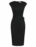 GRACE KARIN Damen Cocktailkleid Flügelärmeln Business Kleid mit Gürtel Schwarz S