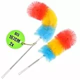 com-four® 2X Staubwedel mit Teleskopstiel - Staubwischer extra lang und ausziehbar - Spinnweben-Besen in bunten Farben - Teleskopstaubwedel (02 Stück - Regenbogen - lang)