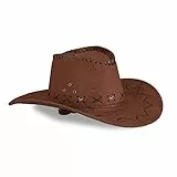 Relaxdays 10024992_746 Cowboyhut Fasching, Westernhut, Erwachsene, im Westernstyle, Karneval, mit Kopfband, Faschingshut, Dunkelbraun, Unisex, 48 x 26 x 58 cm