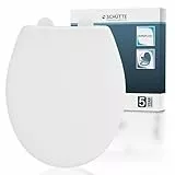 WC-Sitz mit Absenkautomatik | Klodeckel aus bruchsicherem Duroplast | Innovative DIY Montage mit Schablone| Toilettendeckel und Brille bis 200 kg belastbar | Weiß