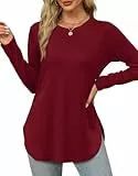XIEERDUO Damen-Tunika, langärmelig, Rundhalsausschnitt, seitlicher Schlitz, lockere Passform, lässig, 2024, Burgunder, XXX-Large