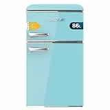 Cecotec Kleiner Kühlschrank - 2-türiger Kühlschrank - Retro 86L Bolero CoolMarket 2D Origin 86 Blue E. 89,3 cm Höhe und 48,7 cm Breite, Energieklasse E, Eisfach, Innenbeleuchtung und Chromgriff, Blau