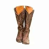 Generisch Cowboystiefel Westernstiefel Langschaft Stiefel Damen Cowboy Stiefel Retro Reißverschluß Ankle Boots Blockabsatz Winter Herbst Übergangsstiefel Stiefel Westernstiefel Halbhohe