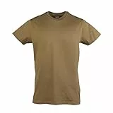 Mil-Tec US Style T‑Shirt Herren • Klassisches Bundeswehr T-Shirt aus Baumwolle mit Rundhals Ausschnitt • Hochwertiges & weiches Basic Shirt für Alltag, Outdoor, Arbeit • Braun, XL