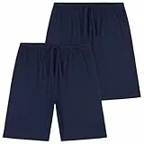 CityComfort Schlafanzughose Kurz Jungen Sommer Kurze Hose Kinder Teenager 2er Pack Shorts mit Kordelzug für Sport Freizeit (Marineblau, 9-10 Jahre)