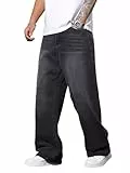 Zewool Herren Hip Hop Baggy Jeans Weite Beinform Streetwear Y2K Skater Jeans Lässige Lockere Denim-Hosen Skateboard Gerade Entspannte Passform Bewegungsfreiheit,E10 Schwarz,XXL