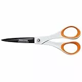 Fiskars Antihaft-Universalschere, Länge: 18 cm, Für Rechts- und Linkshänder, Titan-Beschichtung/Rostfreie Stahl-Klinge/Kunststoff-Griffe, Weiß/Orange, 1004720