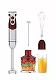 MegaWise 5-in-1 Stabmixer-Set, 400W Stabmixer mit variabler Geschwindigkeitsregelung, inklusive Schneebesen, Milchaufschäumer, Zerkleinerer und Messbecher für Smoothies, Suppen und Babynahrung – Rot