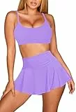 Viottiset Damen Hohe Taille Bikini Set Zwei Stück Badeanzug U-Ausschnitt Spaghetti Straps Swim Rock Strand Lavendel Lila L