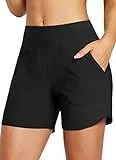 baleaf Damen Badeshorts Bauchkontrolle UPF50+ Badehose Schnell Trocknend Schwimmhose Hohe Taille Boardshorts Schwimmunterteil mit Taschen Schwarz M