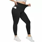HIPOWER Leggings Damen High Waist Leggins Blickdicht Große Größen Schwarz Sportleggins Lang Bauchweg Plus Size Sporthose Elastische Yogapants Laufhose(Schwarz-Mit Taschen,3XL)