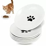 Galerie SV 6 Stück Futternapf Katze - Katzen Napfset - Katzennapf Keramik - Katzennapf ErhöHt - Napf Katze - Katzen Fressnapf- Weiss (Cat Paw Pattern)