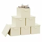WOLTU Faltbare Aufbewahrungsboxen 6 Stück, Stoffboxen mit Deckel, Aufbewahrungskörbe für Kleidung, Bettdecke, Spielzeug, Creme, 48x36x30cm