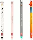 LEGAMI - 4er Set Gel Radiergummi Farm Sweet Farm Stifte, mit hitzeempfindlicher, radierbarer Tinte, schwarz, rosa, grün, rot, radiert ohne Blatt zu verbrauchen, 0,7 mm Spitze