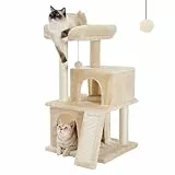 PETEPELA Katzenbaum Kratzbaum Kratzbäume Katzenmöbel mit Sisal-Seil Plüsch Liege höhlen Spielhaus Spielzeug für Katzen Beige