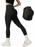 OQQ Leggings Damen High Waist Elastische Bauchkontrolle Booty Lifting Sporthose für Gym Yoga Schwarz