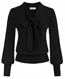 GRACE KARIN Sweatshirt Damen Langarm Bluse Daily Büro Vintage Elastisch Gestrickte Pullover Schwarz L