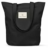 Emma Jonasson Jutebeutel mit Reißverschluss - Stilvoller Shopper Damen mit Innentasche - Einkaufstasche mit langem Henkel - Perfekte Tasche als Tote bag, Schultertasche, Stofftasche groß schwarz