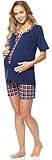Be Mammy Damen Schlafanzug Stillpyjama J5ST3N2 (Dunkelblau, S)