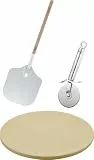 RÖSLE Barbecue Pizza-Set 3-tlg, Hochwertiger Pizzastein, Pizzaschieber und Pizza- und Flammkuchenschneider, für eine knusprige Pizza wie aus dem Holzofen