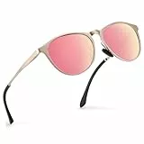 wearPro Sonnenbrille Damen-Al-Mg Metall Rahme-Polarisiert-Ultraleicht-Rund-Herren-Unisex-UV400-Retro-Vintage -Klassisch-Trendy-SonnenbrillenGeeignet FüR Camping-Outdoor-Geschenke für frauen-Rosa