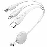 LISEN Multi Ladekabel Einziehbar für iPhone 17, 3A Ladekabel 3 in 1 Schnellladekabel mit Micro/Type C/Lighting USB C Kabel für iPhone 15/14/13/12/11,iPad Pro, Samsung Galaxy S22/S20/S10,Kindle,Weiß