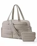 bagsmart Reisetasche Sporttasche Damen, 31L Wasserabweisend Puffer Wickeltasche Handgepäck Tasche Weekender Bag Gesteppt mit Kosmetiktasche, Kliniktasche Geburt für Gym, Fitness, Arbeit, Kamel