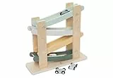 Jollein Kugelbahn Holz Autos – On The Go – Rennbahn mit 4 Holzautos – Fördert Motorik & Koordination – Autospielzeug – Geschenkidee für Kinder – Autorampe