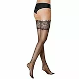 KUNERT Damen Halterlose Strümpfe Satin Look 20 breites Spitzenband 20 DEN Black 0500 L