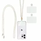 Coiwxmoi Handyband Universal, Handy Kette Chain Abnehmbare Umhängeband zum Umhängen Schlüsselband Crossbody Schulter Handyband, Handy Lanyard für iPhone & meiste Smartphones, Weiß Perlen