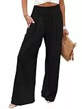 Imuedaen Leinenhose Damen Sommer Hose Casual Leinen Leicht Hosen Weites Bein Palazzo Freizeithose Hohe Taille Einfarbig Sommerhose Stoffhose mit Taschen (Schwarz, XXL)