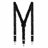 Aomig Hosenträger für Herren, Pailletten Hosenträger Extra Breit 2,5 Cm mit Metall Clips, Einstellbar und Elastisch, Unisex (Schwarz)