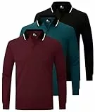 JACKETOWN 3er Pack Poloshirt Herren Langarm Atmungsaktiv Poloshirt Set Knopfkragen Arbeitshemd Golf Polohemd Frühling Herbst Arbeits T Shirt mit Tasche