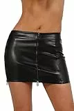 MISS NOIR Damen Wetlook Minirock – Sexy Vinyl Rock mit Reißverschluss – Kurzer Lackrock in Lederoptik für Party & Clubwear (Schwarz (2085-BK), S)
