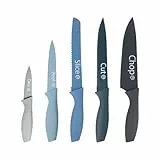 MasterChef Messer Set, Messerset mit Küchenmesser, Kochmesser, Brotmesser, Schälmesser & Allzweckmesser, Schneidemesser Küche Set, Scharfe Messer mit Edelstahlklingen, Softgriff, 5-teilig, Blau
