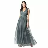 Maya Deluxe Damen Maya Deluxe Women's Maxi With Ruffle V Neck Sleeveless High Empire Waist Long Prom Guest Weddi Bridesmaid Dress, Misty Green, 48 EU