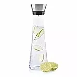 Haushalt International Wasserkaraffe Glas (1 Liter) - Glaskaraffe mit Deckel und Ausgießer, Wasserflasche Glas und Edelstahl, Karaffe für Wasser, Wein & Co