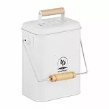 Relaxdays Komposteimer Küche, 3,5 Liter, 2 Aktivkohlefilter, mit Deckel, Henkel, Eisen & Holz, Biomüllbehälter, weiß
