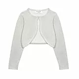 Bolerose Mädchen Langarm Bolero Funkeln Strickjacke Kinder (Silber, 9-10 Jahre)