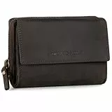 Marc Peter® Rosie Damen Geldbeutel Leder RFID Geldbörse Groß Vintage Portemonnaie für Damen Ledergeldbörse mit Reißverschluss in Geschenkbox Echtleder Vintage Kohle