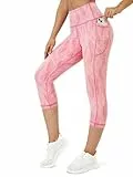 Flatik Sporthose Damen 3/4, Blickdicht Laufhose, Sport Leggings Fitnesshose Laufende Leggings M