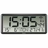 Hama Digitale Wanduhr XXL mit Funk (Digitaluhr mit Thermometer und Hygrometer, große Funkuhr mit Datum und Wochentag, gut ablesbar Wand Uhr zum Hängen und Stellen, inkl. Batterie) schwarz