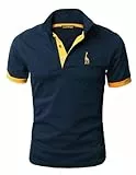 LIUPMWE Poloshirt Herren Kurzarm Baumwolle Einfarbig Basic Golf T-Shirt Giraffe Stickerei Polohemd Sommer,Blau-07,XXL