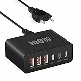 USB C Ladegerät, 100W 6-Ports USB Stecker Schnellladegerät Mehrfach Netzteil USBC Fast Charger PD +QC 3.0 Ladestecker USB für iPhone 17 16 15 14 13 12 11 Pro Max, iPad, Samsung S25 S24, Handys