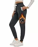 Havideto Gefütterte Jogginghose Damen Winter Warme Fleecehose Verdickte Thermohose High Waist Winterhose Sweathose mit Taschen Verstellbarer Kordelzug Grau 3XL