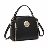 Miss Lulu Damen Handtasche, Umhängetasche und Schultertasche aus PU Leder mit Top Griff, Verstellbarem Gurt, Elegante Wickeltasche für Beruf Reise und Alltag, 25x21x12 cm (Schwarz)