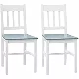 HOMCOM Esszimmerstuhl, 2er Set Küchenstühle, Küchenstuhl, Wohnzimmerstuhl mit Rückenlehne, Essstuhl für Küche, Esszimmer, Kiefernholz, 41 x 46,5 x 85,5 cm, Weiß+Grau