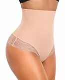 YARRCO Bauchweg Unterhose Damen Miederslips Spitze String Slips Tanga Shapewear Body Shaper Miederhose Formende Unterwäsche (Beige, M)